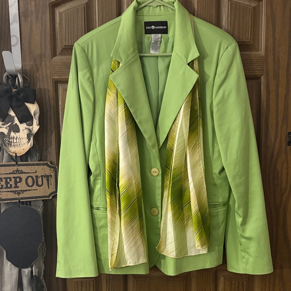 Vintage Green Blazer with Neck Scarf